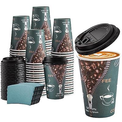 Lamosi 16 oz Coffee Cups with Lids,Sleeves -100 Pack Disposable