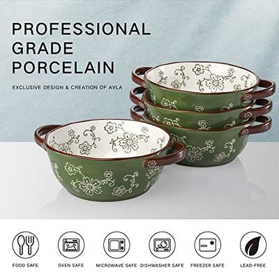 Bake & Serve - Large Ceramic Soup Bowls with Handles - 30 Ounce - Set of 2 - Oven-, Microwave and Dishwasher Safe Pots with Lids, Brown