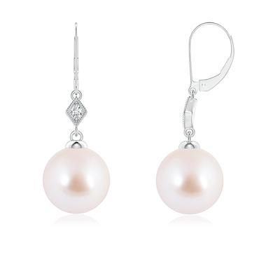 Japanese Akoya Pearl Earrings with PavÃ-Set Diamond - Yahoo Shopping