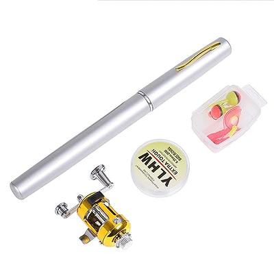 Mekek Fishing Rod Reel Combo Set Mini Telescopic Portable Pocket Pen Fishing  Rod Pole Reel Lures Baits Jig Hooks Kits Type A+P Silver Silver - Yahoo  Shopping