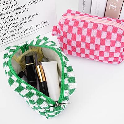 SOIDRAM 2 Pieces Makeup Bag Large Checkered Cosmetic Bag Brown Capacity  Canvas Travel Toiletry Bag Organizer Cute Makeup Brushes Aesthetic  Accessories