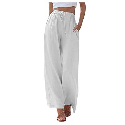 Women's Two Piece Pants Cotton Linen 2 Pieces Sets For Women Summer 2023  New Crop Tops And High Waist Wide Leg Pants Suit Ladies Oversized Chic