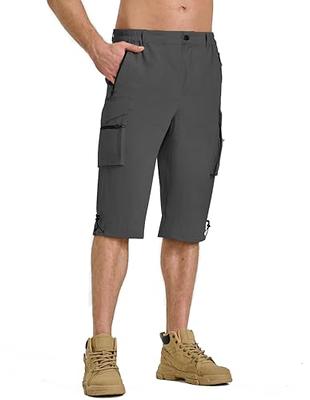 Pausel Mens Hiking Shorts Quick Dry Capri Pants Stretch Cargo Shorts with  Zipper Pockets for Fishing