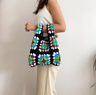 Handmade Granny Square Crochet Bag, Hand Knit Purse, Knitted Hand