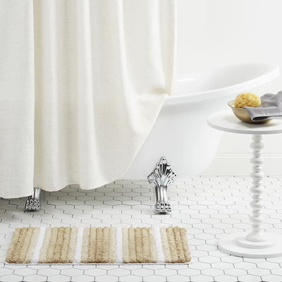 White and Beige Striped Bathroom Rug / Washable Striped 