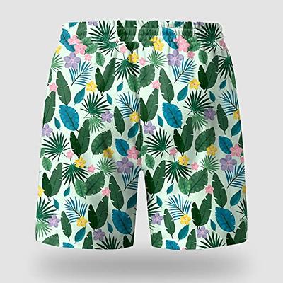 Swim Trunks Men Shorts,Quick Dry Beach Casual Athletic Short,Grey Flower  Floral,Men Shorts with Mesh Lining