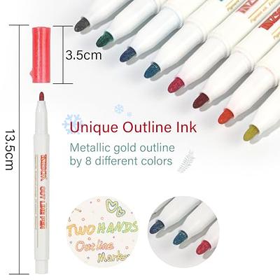 30 Colors Outline Marker Pen, 30 Pcs Double Line Metallic Marker Pens Set  Paint Markers Pens Gift Card Writing Drawing Pens for Card Writing,Birthday