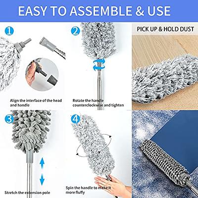 Dusters for Cleaning, Retractable Microfiber Gap Dust Cleaner with  Extension Pole 30'' to 100'', Reusable Bendable Long Handle Feather Duster  Kit for