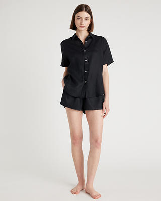 Women's 100% European Linen Shorts Pajama Set in Black, Size