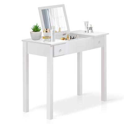 Accent Vanity Table Set with Flip-Top Mirror, 2 Small Drawers and Stool,  Bedroom Storage Compartment Makeup Vanity - Yahoo Shopping