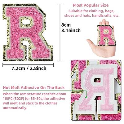 Jongdari Chenille Letter Patches Self Adhesive Letters,Iron on Letters for  Clothing, 26pcs Varsity Fuzzy Patch Glitter Stick - Pink
