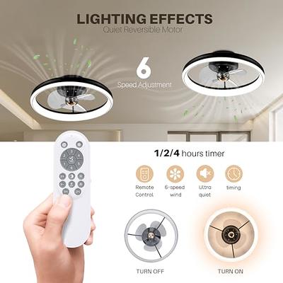 POWROL Ceiling Fan with Lights Low Profile Flush Mount with Remote