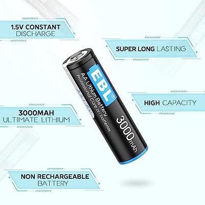 EBL AA Lithium Batteries, 1.5V 3000mWh Rechargeable AA Batteries Long  Lasting Double A Battery 8 Pack