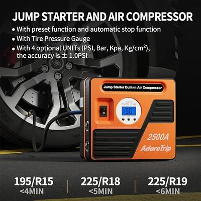 ADORETRIP 2500Amp Car Jump Starter with Air Compressor, 150PSI Tire Inflator  with Digital Screen Pressure Gauge, 24000mAh 12V Auto Battery Booster  (10.0L Gas/ 8.5LDiesel Engine), 2 USB Port 2 Light - Yahoo Shopping
