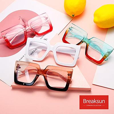 Breaksun Oversized Blue Light Glasses for Women Fashion Thick Square  Computer Eyewear Non-Prescription Black Glasses