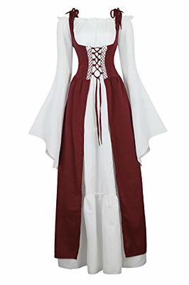 Medieval Women Ruffled Neckline Dress Gothic Lace up Gown Chemise