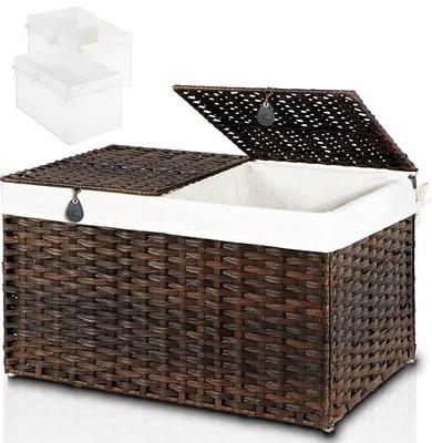 Extra long bathroom basket Rectangular basket for shelf Narrow tray Woven  storage box Wicker hamper Laundry organizer - Black/Brown - Yahoo Shopping