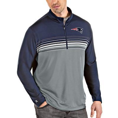 Men's Antigua Navy/Heather Gray New England Patriots Victory Colorblock Pullover Hoodie