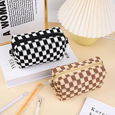  SOIDRAM Makeup Bag Checkered Cosmetic Bag Brown Makeup Pouch  1Pcs Large Capacity Makeup Bags and 1Pcs Makeup Brushes Storage Bag Travel  Toiletry Bag Organizer : Beauty & Personal Care