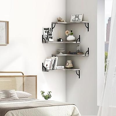 Corner Shelf Unit Wall Mount, 5 Tier Wood Floating Shelves, Easy-To-Assemble Tiered Wall Storage