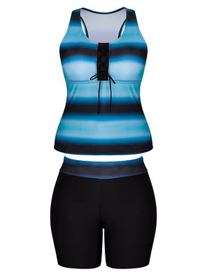 Chama Plus Size V-Neck Tankinis Bathing Suit for Women Keyhole Swimdress  Boy Shorts Swimsuit Set