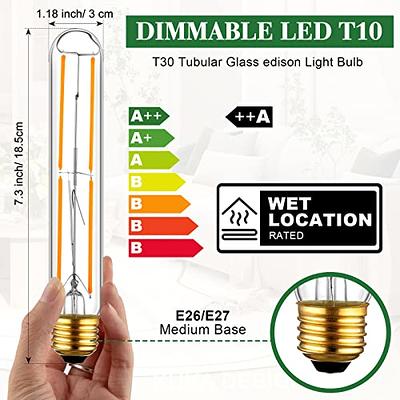 E26 T10 Led Bulb,7.3 inch Dimmable 6W Led Tubular Bulbs, Neutral White  4000K,600lm,60 Watt Equivalent,Clear Glass,E26 Base Lamp Bulb,4 Pack.