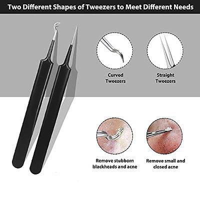 5PCS Blackhead Remover Comedone Extractor, Curved Blackhead Tweezers Kit,  Professional Stainless Pimple Acne Blemish Removal Tools Kit