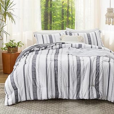 Bedsure Twin XL Comforter Set 5 Pieces, Bed in a Bag Gray White Striped  Bedding Comforter Sets All Season Bed Set with 1 Pillow Sham, Flat Sheet