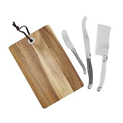 Acacia Wood Cutting Board and Cheese Knives 4 Piece Set