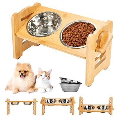 Siooko Elevated Dog Bowls for Large Dogs Medium Small Sized Dog , Wood Raised  Dog Bowl Stand with 2 Stainless Steel Dog Bowls, Dog Food Bowl and Dog  Water Bowl Non-Slip Feet (