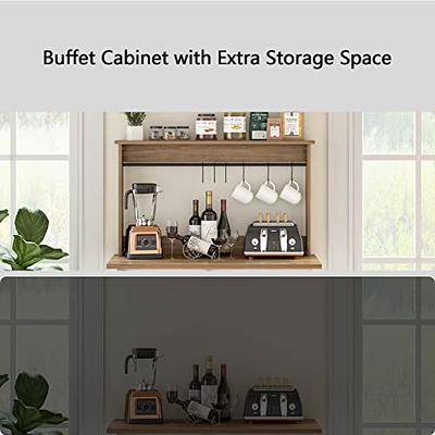 4 EVER WINNER Farmhouse Coffee Bar Cabinet, 59 Sideboard Buffet Cabinet  with Storage, Sliding Barn Doors Black Buffet Serving Table Cupboard for