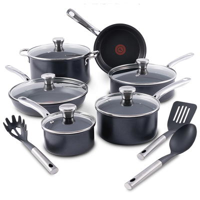 T-fal Ultimate Hard Anodized Nonstick Cookware Set 14 Piece Pots and Pans,  Dishwasher Safe Black