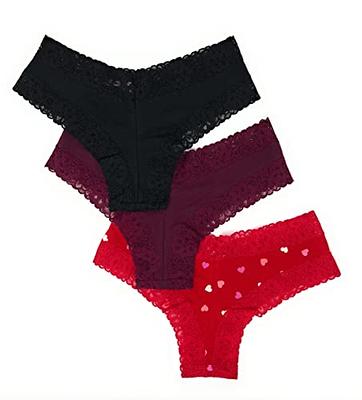 Victoria's Secret Lace Cheeky Panty Set of 3, Black / Wine / Red