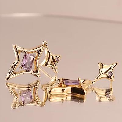 Sonateomber Gold Star Drop Dangle Earrings for Women Teen Girls - Unique  Sparkly Purple Lavender Rhinestone CZ