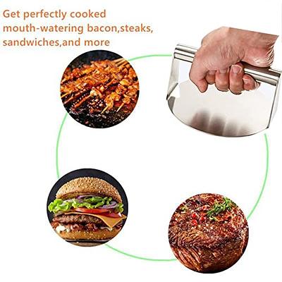 Burger Press Stainless Steel Burger Smasher Tool Smooth Non-Stick Grilling  Meat