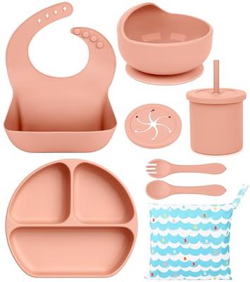 EVLA'S Baby Feeding Set, Baby Led Weaning Supplies, Adjustable Silicone  Bibs, Divided Plate, Suction Bowl with Lid, Soft Spoons for Babies or