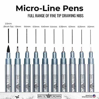 Brite Crown Drawing And Sketching Pens Set - 10 Black Fineliner