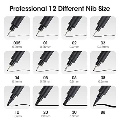 Pack of 12 BLACK Fineliners Pens 0.4mm Fine Liner Drawing Black Pigment Ink