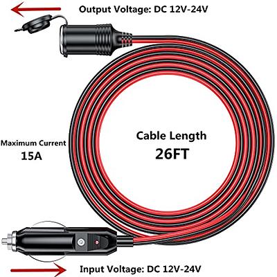 KEWIG 26FT Cigarette Lighter Extension Cord, 12V 24V Cigarette Lighter Plug  to Socket, 16AWG Heavy Duty Extension Cable with 15A Fuse and LED Indicator  - Yahoo Shopping