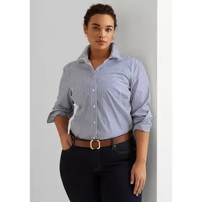 Lauren Ralph Lauren Women's Plus Size Striped Easy Care Cotton Shirt -  Yahoo Shopping