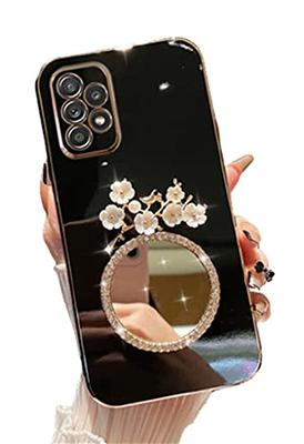  for Samsung Galaxy S22 Plus Case for Women with Ring  Kickstand,Luxury Bling Diamond Pearl Hard Back,Cute Butterfly Flower Design  Soft Rugged TPU Bumper Gold Plating Mirror Strip Shockproof Cover Pink 