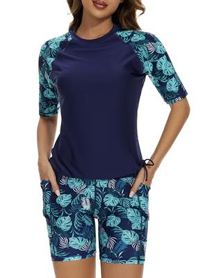  Tournesol Womens Plus Size Rashguard Short Sleeve Swim Tee  Sun Protection Swim Shirt UV Two Piece Bathing Suit