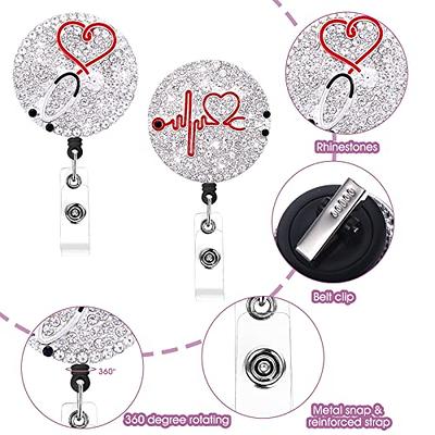 Prasacco 2 Pieces Rhinestone Nurse Badge Reel Retractable, Bling Nurse ID  Badge Holder with Clip Diamond Heart Badge Reel Name Card Badge Reel  Nursing Badge Holder for Nurse Students Doctor Gift 