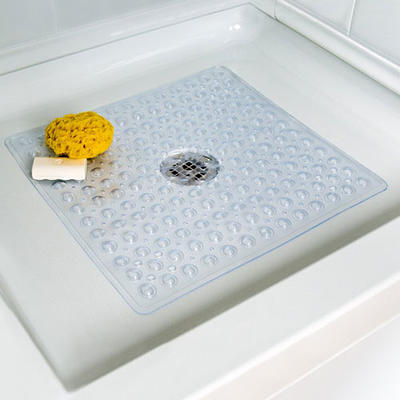 Rubber Non-Slip Square Shower Mat with Microban Gray - Slipx Solutions