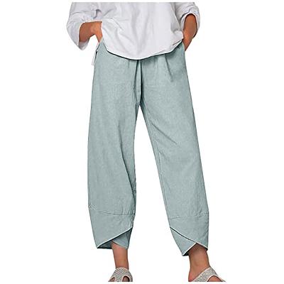 Ceboyel Linen Cotton Capris for Women Summer Cargo Pants High Elastic Waist  Crop Pants Lightweight Beach Clothes 2023