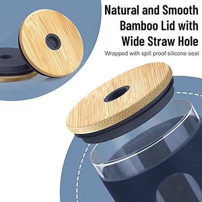 Tronco Bamboo Lids with Silicone Gasket,Reusable Natural Bamboo Lids with  Straw Hole for Glass Tumblers and Iced Coffee Cups