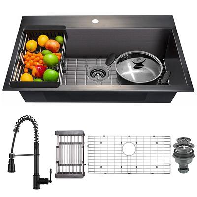 allen + roth The Dennison Dual-mount 33-in x 22-in Stainless Steel Single  Bowl 2-Hole Workstation Kitchen Sink All-in-one Kit in the Kitchen Sinks  department at