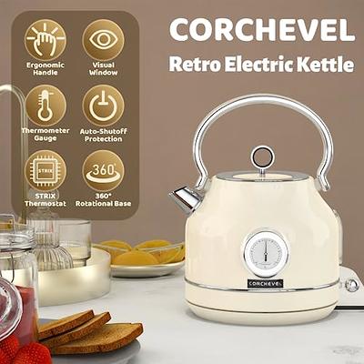 Retro Electric Kettle 1.7L Stainless Steel Temperature Gauge 1500W