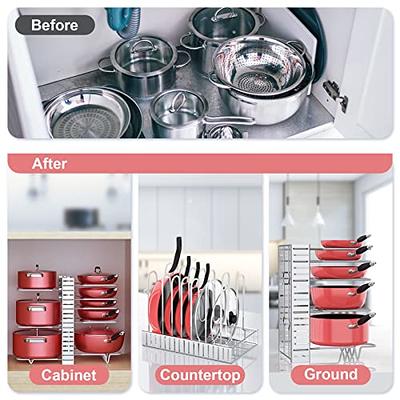 Pan Organizer Rack for Cabinet , Pot Rack with 3 DIY Methods , Adjustable Pots and Pans Organizer Under Cabinet with 8 Tiers