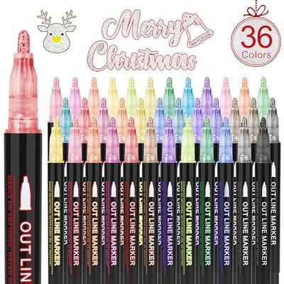 Outline Markers, Double Line Glitter Shimmer Markers Set of 8 / 12 / 24  Colors Self-outline Markers Pens for Card Making, Lettering, DIY Art  Drawing